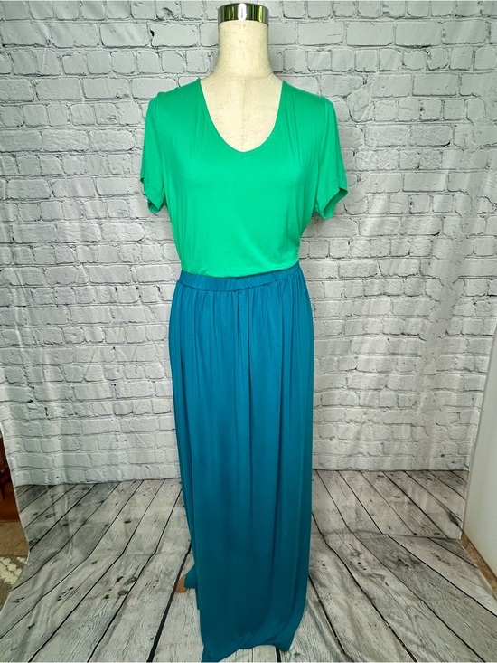 Isaac Mizrahi Dresses & Skirts - Isaac Mizrah Colorblock Maxi Dress Green Teal Short Sleeve V Neck Medium